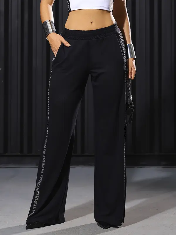 Calça Pantalona Color Feminina com Elásticos Personalizados Laterais Pit Bull Jeans Luxo