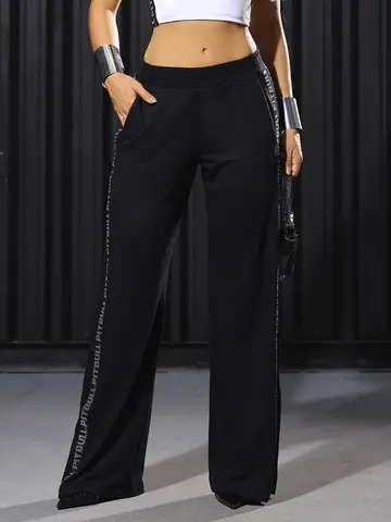 Calça Pantalona Color Feminina com Elásticos Personalizados Laterais Pit Bull Jeans Luxo