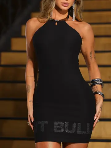 Vestido Sexy com Bojo Fixo e Aplicações Pit Bull Jeans Luxo