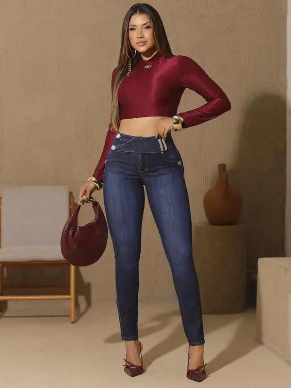 Cropped Manga Longa com Gola Alta e Zíper Pit Bull Jeans Luxo