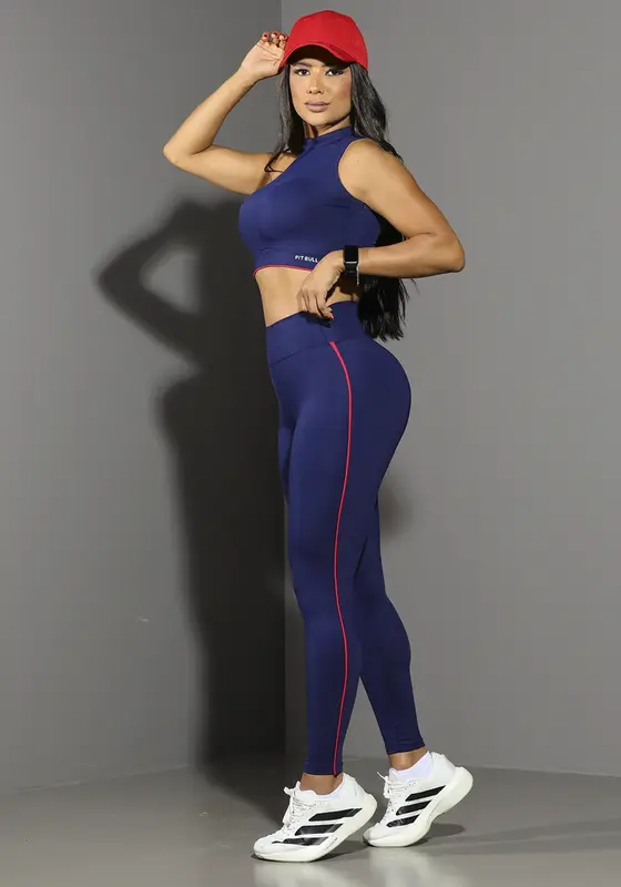 Conjunto Calça E Top Fitness Feminino Com Zíper Pit Bull Jeans