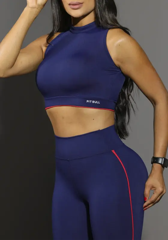Conjunto Calça E Top Fitness Feminino Com Zíper Pit Bull Jeans