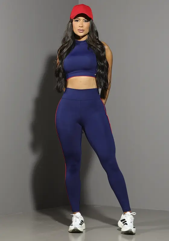 Conjunto Calça E Top Fitness Feminino Com Zíper Pit Bull Jeans