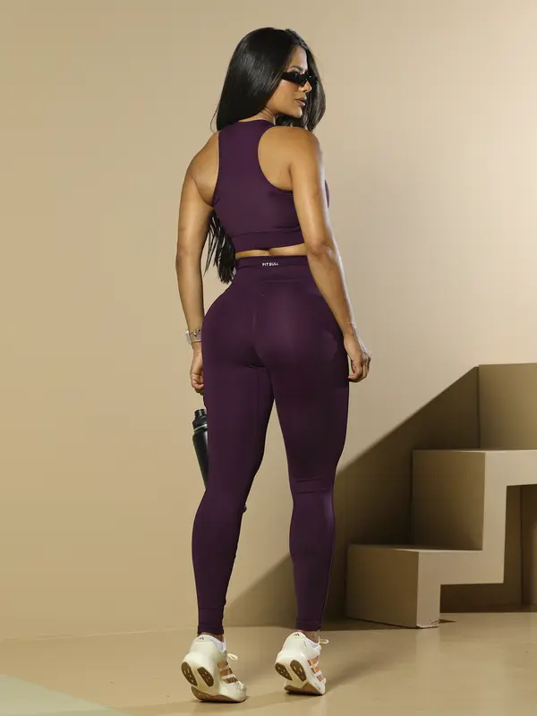 Conjunto Top E Legging Fitness Feminino Com Bojo Removível Pit Bull Jeans