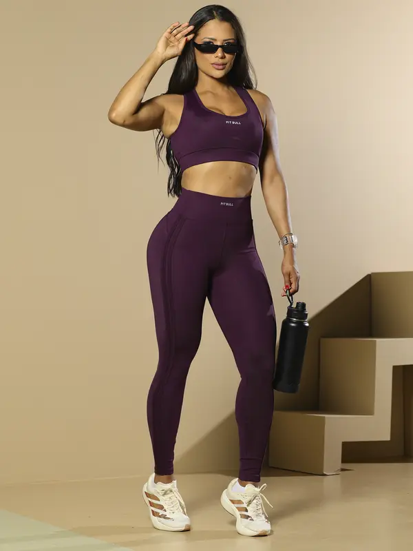 Conjunto Top E Legging Fitness Feminino Com Bojo Removível Pit Bull Jeans