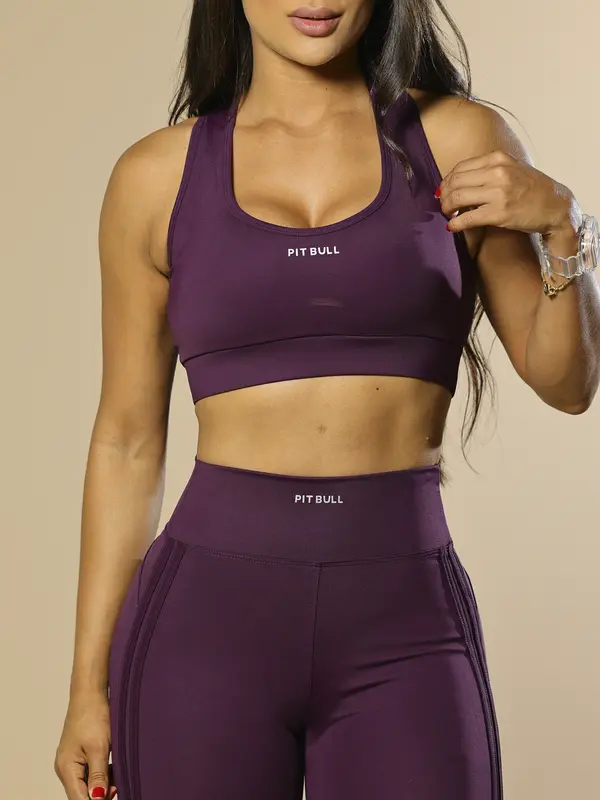 Conjunto Top E Legging Fitness Feminino Com Bojo Removível Pit Bull Jeans