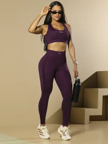 Conjunto Top E Legging Fitness Feminino Com Bojo Removível Pit Bull Jeans