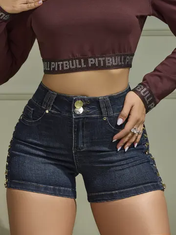 Short Sexy Com Correntes Laterais Pit Bull Jeans Luxo