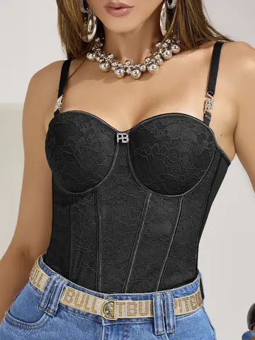 Corset Feminino Com Bojo Fixo E Cristais Pit Bull Jeans