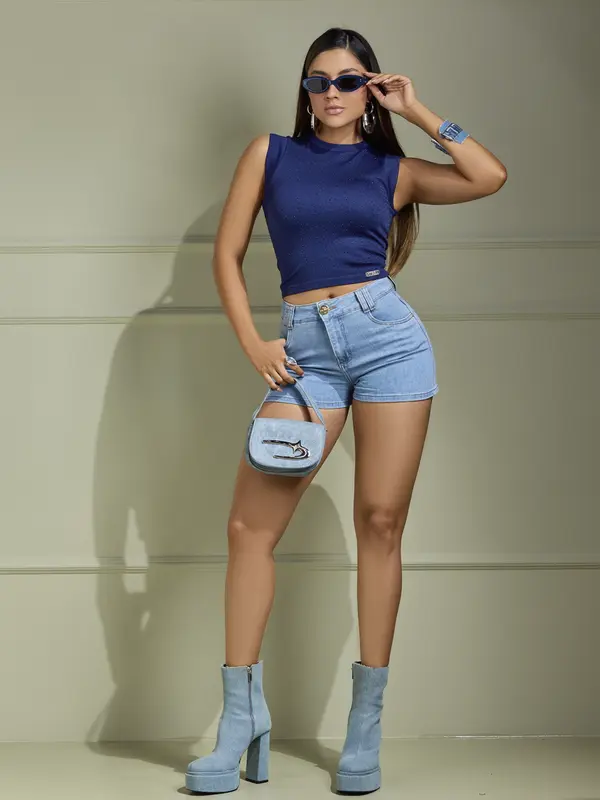 Cropped Conceito Feminino Premium Com Cristais Pit Bull Jeans