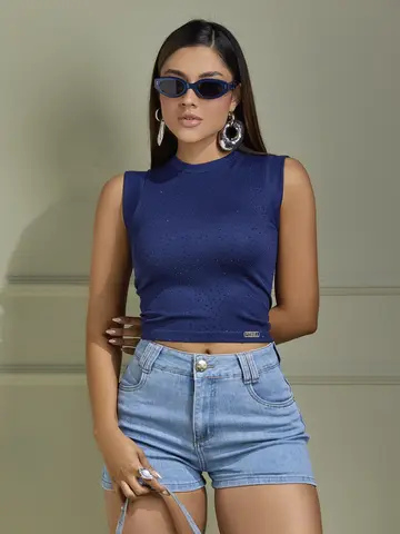 Cropped Conceito Feminino Premium Com Cristais Pit Bull Jeans