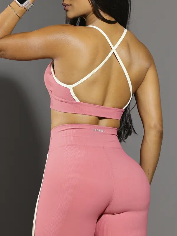 Conjunto Top E Legging Fitness Feminino Com Faixa Pit Bull Jeans
