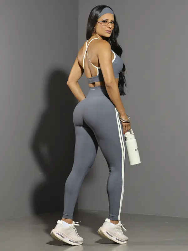 Conjunto Top E Legging Fitness Feminino Com Faixa Pit Bull Jeans
