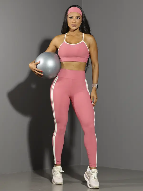 Conjunto Top E Legging Fitness Feminino Com Faixa Pit Bull Jeans