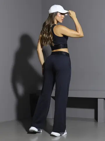 Conjunto Cropped E Calça Pantalona Fitness Feminino Pit Bull Jeans