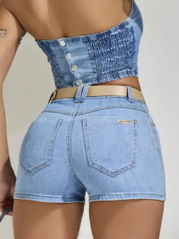 Short Soltinho Feminino Com Cinto Personalizado Pit Bull Jeans Premium