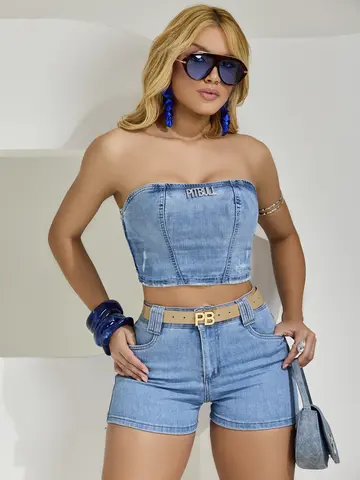 Short Soltinho Feminino Com Cinto Personalizado Pit Bull Jeans Premium