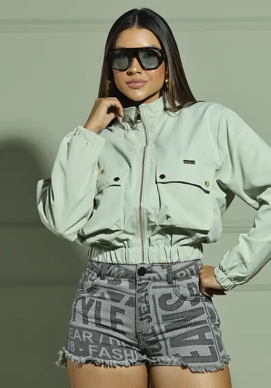 Jaqueta Feminina Cropped Com Bolsos Utilitários Empório Pit Bull