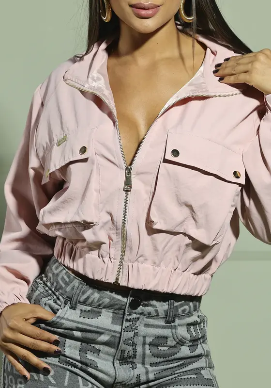 Jaqueta Feminina Cropped Com Bolsos Utilitários Empório Pit Bull