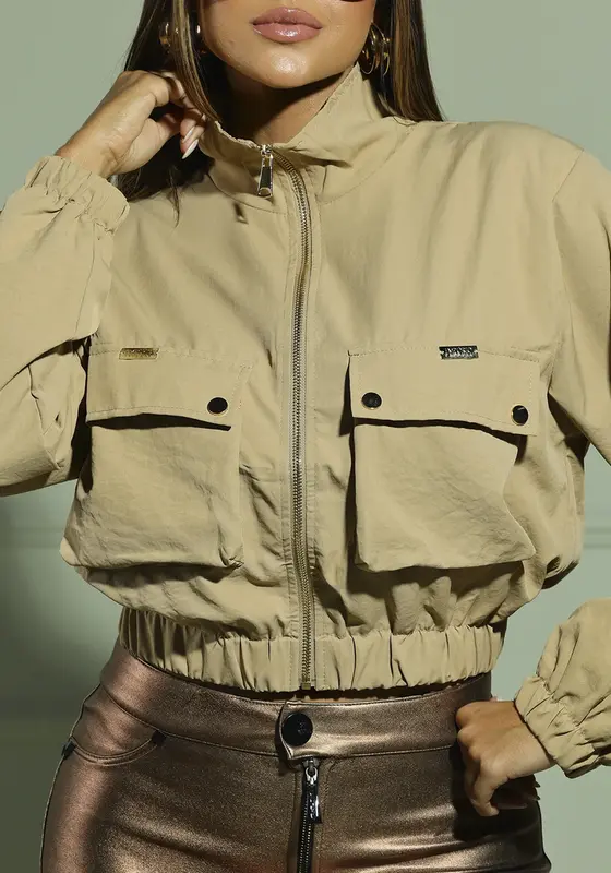 Jaqueta Feminina Cropped Com Bolsos Utilitários Empório Pit Bull