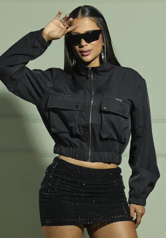 Jaqueta Feminina Cropped Com Bolsos Utilitários Empório Pit Bull