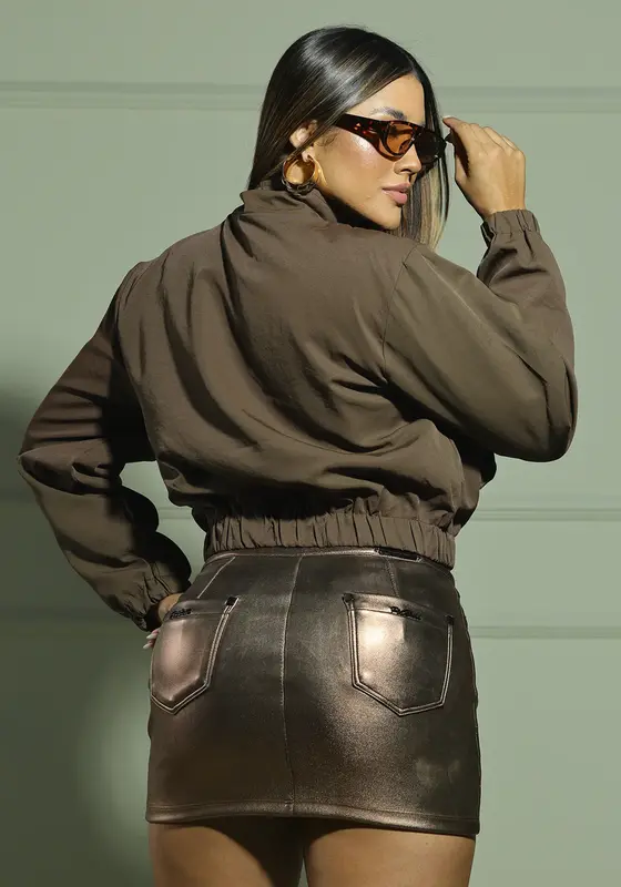 Jaqueta Feminina Cropped Com Bolsos Utilitários Empório Pit Bull