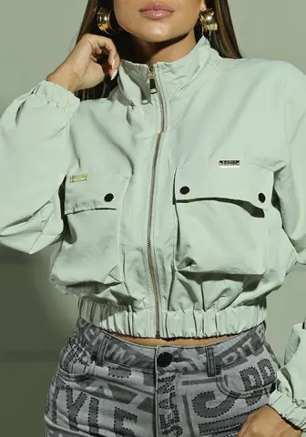 Jaqueta Feminina Cropped Com Bolsos Utilitários Empório Pit Bull