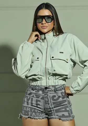 Jaqueta Feminina Cropped Com Bolsos Utilitários Empório Pit Bull