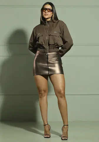 Jaqueta Feminina Cropped Com Bolsos Utilitários Empório Pit Bull