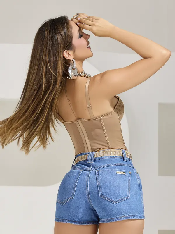 Short Soltinho Feminino Com Cinto Personalizado Pit Bull Jeans