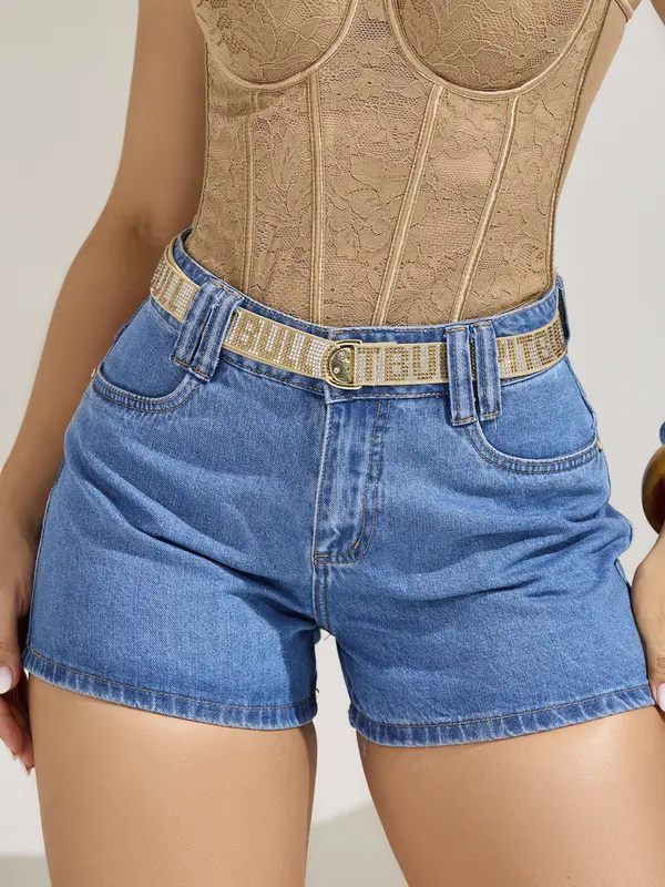 Short Soltinho Feminino Com Cinto Personalizado Pit Bull Jeans
