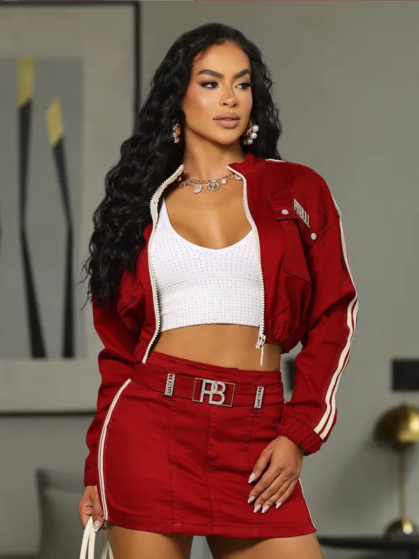 Jaqueta Bomber Com Zíper De Strass E Detalhes Personalizados Pit Bull Jeans Luxo