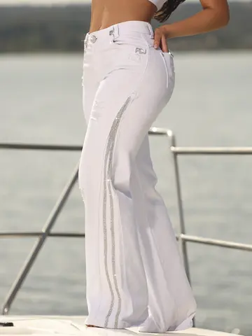 Calça Wide Leg com Mantas de Cristal Pit Bull Jeans