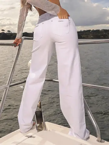 Calça Wide Leg com Manta de Strass Pit Bull Jeans Luxo