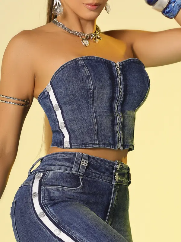 Cropped com Bojo Removível e Cadarços Personalizados Pit Bull Jeans Luxo